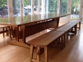 white oak table and benches